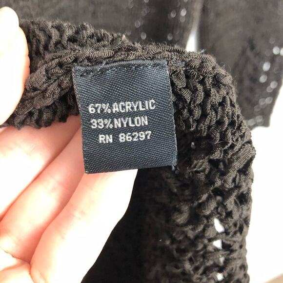 BCBGMaxazria Crochet Knit Brown Long Cardigan Large Scalloped Hem - Picture 15 of 16